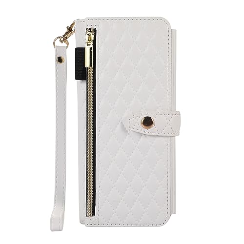 XIMAND Schutzhülle für Samsung Galaxy Z Fold 5, luxuriöses, stoßfestes PU-Leder, Reißverschlussschlitz, Kartenetui, modisches Crossbody-Geschenk (weiß) von XIMAND