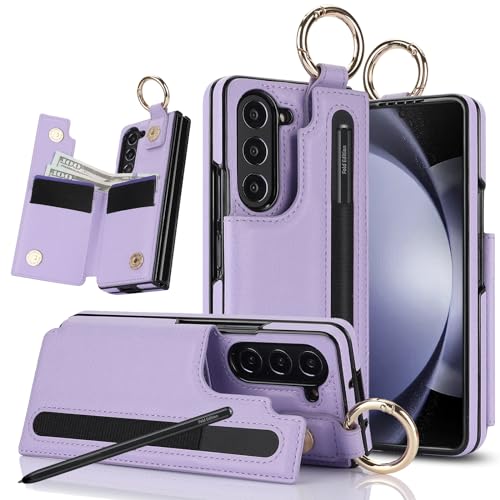 XIMAND Schutzhülle für Samsung Galaxy Z Fold 6, mit S-Pen-Halter und Kreditkartenfach, Geldfach, Magnetverschluss, Ständer, Ring-Schutzhülle, Violett von XIMAND