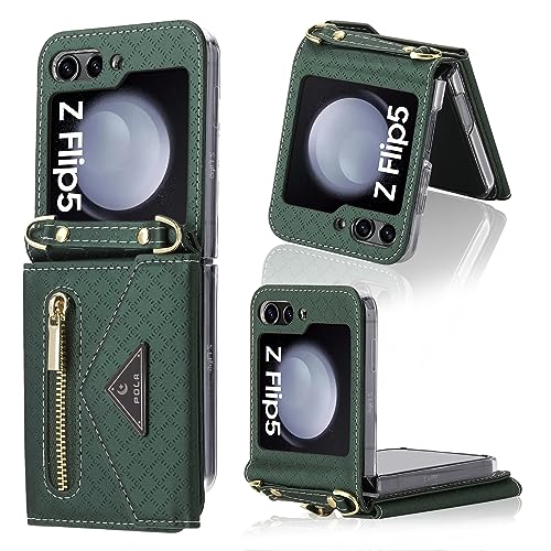 XIMAND Schutzhülle für Z Flip mit Reißverschluss, Grün Handyhülle mit Gurt für Samsung Galaxy Z Flip 5 (Grün, Galaxy Z Flip 5) von XIMAND