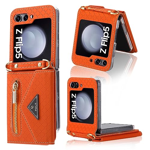 XIMAND Schutzhülle für Z Flip mit Reißverschluss, Orange Handyhülle mit Gurt für Samsung Galaxy Z Flip 5 (Orange, Galaxy Z Flip 5) von XIMAND