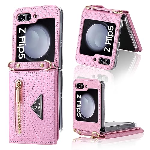 XIMAND Schutzhülle für Z Flip mit Reißverschluss, Rosa Handyhülle mit Gurt für Samsung Galaxy Z Flip 5 (Rosa, Galaxy Z Flip 5) von XIMAND