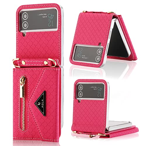 XIMAND Schutzhülle für Z Flip mit Reißverschluss-Brieftasche, grüne Handyhülle mit Riemen für Samsung Galaxy Z Flip 4.(Rot,Galaxy Z Flip 4) von XIMAND