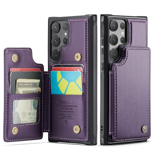 XIMAND für Samsung Galaxy S24 Ultra Wallet Case RFID-Blockierung und 5 Kreditkartenfächern, hochwertiges, langlebiges,Magnetverschluss und Ständer, robuste, stoßfeste Schutzhülle. - Lila von XIMAND