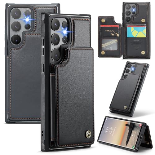 XIMAND für Samsung Galaxy S24 Ultra Wallet Case RFID-Blockierung und 5 Kreditkartenfächern, hochwertiges, langlebiges,Magnetverschluss und Ständer, robuste, stoßfeste Schutzhülle. - Schwarz von XIMAND