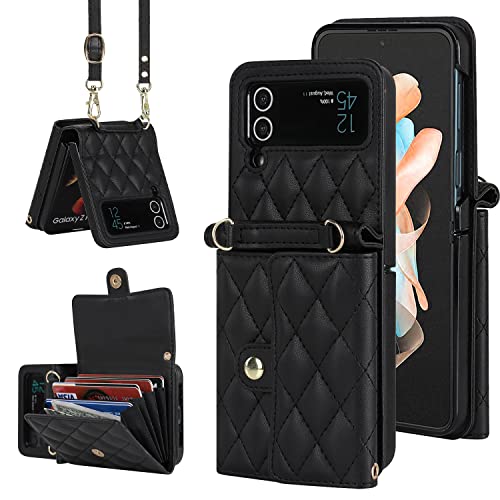 XIMAND für Samsung Galaxy Z Flip 3, Akkordeon-Umhängetasche, 4 Kartenfächer, RFID-Blockierung und Verstellbarer Riemen – stilvolles und vielseitiges Accessoire für Damen (schwarz) von XIMAND