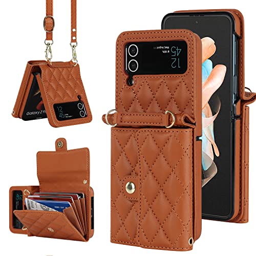 XIMAND für Samsung Galaxy Z Flip 4 Akkordeon-Crossbody-Brieftaschenhülle, 4 Kartenfächer, RFID-Blockierung und Verstellbarer Riemen – stilvolles und vielseitiges Accessoire für Damen (Braun) von XIMAND