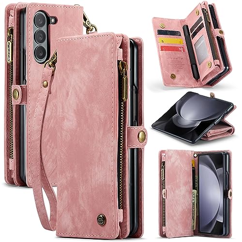 XIMAND für Samsung Galaxy Z Fold 5 Wallet Case mit 5 Kartenfächern und 2 Bargeldfächern, Magnetverschluss, Reißverschlussfach, Premium-PU-Leder mit Trageband, S-Stifthalter – Rosa XIMAND für Samsung Galaxy Z Fold 5 Wallet Case mit 5 Kartenfächern und 2 Bargeldfächern, Magnetverschluss, Reißverschlussfach, Premium-PU-Leder mit Trageband, S-Stifthalter – Rosa von XIMAND