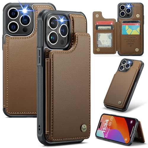 XIMAND für iPhone 14 Pro Max Wallet Case RFID-Blockierung und 5 Kreditkartenfächern, hochwertiges, langlebiges, schlankes Leder Magnetverschluss und Ständer, robuste, stoßfeste Schutzhülle.-Braun von XIMAND
