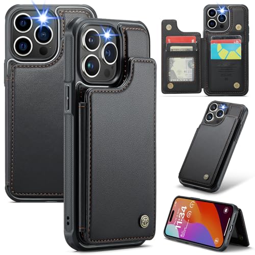 XIMAND für iPhone 14 Pro Wallet Case RFID-Blockierung und 4 Kreditkartenfächern, hochwertiges, langlebiges, schlankes Leder Magnetverschluss und Ständer, robuste, stoßfeste Schutzhülle.-Schwarz von XIMAND