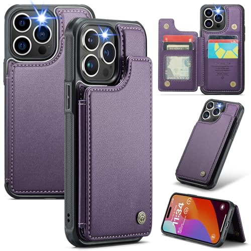 XIMAND für iPhone 14 Pro Wallet Case mit RFID-Blockierung und 4-Kreditkartenhalter, hochwertiges, langlebiges, schlankes Leder mit Magnetverschluss und Ständer, robuste, stoßfeste Schutzhülle. - Lila von XIMAND