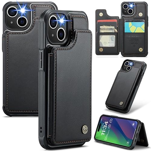 XIMAND für iPhone 15 Wallet Case mit RFID-Blockierung und 4 Kreditkartenfächern, hochwertiges, langlebiges, schlankes Leder mit Magnetverschluss und Ständer, robuste, stoßfeste Schutzhülle. – Schwarz von XIMAND