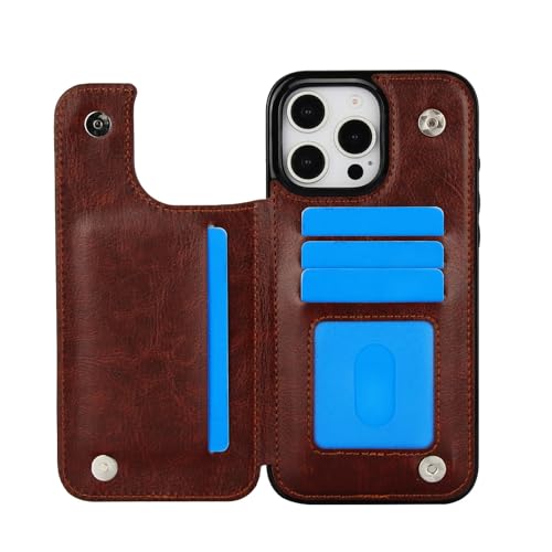 XIMAND für iPhone 16 Pro Max, Brieftaschen-Hülle mit Kreditkartenhalter, RFID-Blockierung, PU-Premium-Leder, doppelter Magnetverschluss, Ständer, robuste Schutzhülle (braun) von XIMAND