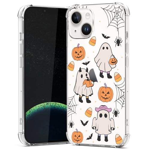 XIMIZU Halloween Hülle für iPhone 14 Plus Kürbis Geist Katze Designed Weich Slim Fit TPU Anti-Kratzer Stoßfest Schutzhülle Handyhülle Klar Handyhülle für iPhone 14 Plus von XIMIZU