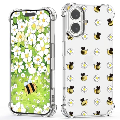 XIMIZU Niedliche Schutzhülle für iPhone 16, stoßfeste Handyhüllen, süßes Bienen- und Blumendesign, für Kinder, Mädchen, Damen, weiches TPU, Anti-Vergilbung, kratzfest, Schutzhülle für iPhone 16 XIMIZU Niedliche Schutzhülle für iPhone 16, stoßfeste Handyhüllen, süßes Bienen- und Blumendesign, für Kinder, Mädchen, Damen, weiches TPU, Anti-Vergilbung, kratzfest, Schutzhülle für iPhone 16 von XIMIZU