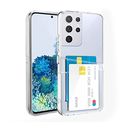 XIMIZU Samsung Galaxy S21 Ultra Clear Hülle [mit 2 Kartenhalter] Slim Transparent Flexibel TPU Stoßfest Schutzhülle mit 2 Kartenfächern Wallet Case für Galaxy S21 Ultra von XIMIZU