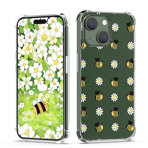 XIMIZU Schutzhülle für iPhone 13, weiche, schlanke Passform, TPU-Handyhüllen mit niedlichem Bienen- und Blumen-Design, Anti-Vergilbung, kratzfest, Schutzhülle für iPhone 13 15.5 cm (6.1 Zoll) von XIMIZU
