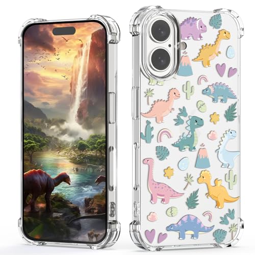 XIMIZU Schutzhülle für iPhone 16 Plus, Motiv: niedliche Dinosaurier, Cartoon-Tiere, Dinosaurier-Design, für Damen und Mädchen, weich, stoßfest, transparent, für iPhone 16 Plus, 17 cm (6,7 Zoll) von XIMIZU