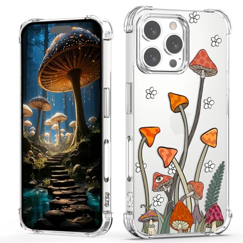 XIMIZU Schutzhülle für iPhone 16 Pro, Motiv: Pilz, Blume, einzigartiges Naturdesign, transparent, für Mädchen und Teenager, weich, stoßfest, Schutzhülle für iPhone 16 Pro, 16 cm (6,3 Zoll) von XIMIZU