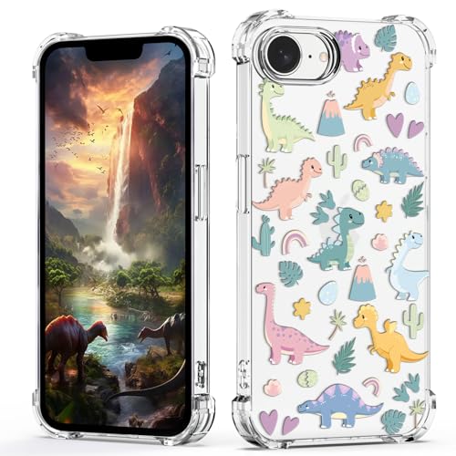 XIMIZU Schutzhülle für iPhone 16e (6,1 Zoll), Motiv: niedliche Dinosaurier, Cartoon-Tiere, Dinosaurier-Design, weich, stoßfest, transparent, für iPhone 16e, Kinder, 15,5 cm (6,1 Zoll) von XIMIZU