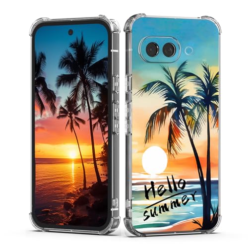 XIMIZU Transparente Handyhülle für Google Pixel 9A, Sommer, Kokosnussbaum, Urlaub, Strand, Sonnenuntergang, modisches Design, für Damen und Mädchen, weich, stoßfest, Schutzhülle für Google Pixel 9A von XIMIZU