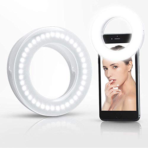 XINBAOHONG Selfie Licht Handy Ringlicht Handy 40 LED Ringleuchte mit 3 Stuff Helligkeit USB Wiederaufladbar Selfie Ring Licht, für Alle Handy/Tablet/Laptop und Fotos (Weiß) von XINBAOHONG