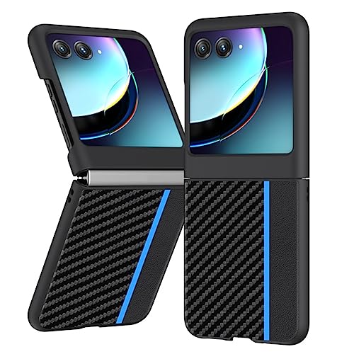 XINDEMEI für Motorola razr 40 Ultra 5G Hülle Kohlefaser Kunstleder Handyhülle Hybrid Harte PC stoßfeste Schutzhülle (Blau) von XINDEMEI