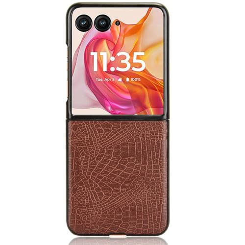 XINDEMEI für Motorola razr 50 Ultra 5G Hülle Krokodilmuster Luxus PU Leder Hybrid PC Handyhülle Schlanke Ganzkörper Stoßfeste Schutzhülle (Braun, Für Motorola Razr 50 Ultra) von XINDEMEI