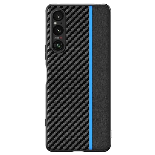 XINDEMEI für Sony Xperia 1 V Hülle Kohlefaser Kunstleder Handyhülle Hybrid Harte PC stoßfeste Schutzhülle (Blau) von XINDEMEI