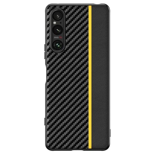 XINDEMEI für Sony Xperia 1 V Hülle Kohlefaser Kunstleder Handyhülle Hybrid Harte PC stoßfeste Schutzhülle (Gelb) von XINDEMEI