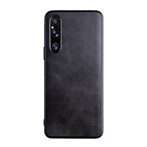 XINDEMEI für Sony Xperia 1 V Hülle schlanke Luxus Vintage Ledertasche weiche TPU Hybrid stoßfeste Schutzhülle (Schwarz) von XINDEMEI
