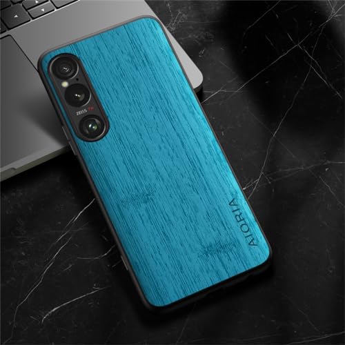 XINDEMEI für Sony Xperia 1 VI Hülle Retro Holzmuster Lederhülle TPU Weicher Rahmen Stoßfeste Schutzhülle (Blau) von XINDEMEI