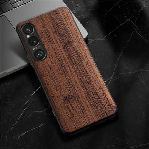 XINDEMEI für Sony Xperia 1 VI Hülle Retro Holzmuster Lederhülle TPU Weicher Rahmen Stoßfeste Schutzhülle (Kaffee) von XINDEMEI