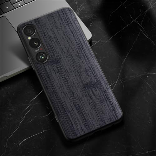 XINDEMEI für Sony Xperia 1 VI Hülle Retro Holzmuster Lederhülle TPU Weicher Rahmen Stoßfeste Schutzhülle (Schwarz) von XINDEMEI