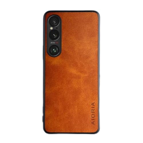 XINDEMEI für Sony Xperia 1 VI Hülle schlanke Luxus Vintage Ledertasche weiche TPU Hybrid stoßfeste Schutzhülle (Orange) von XINDEMEI