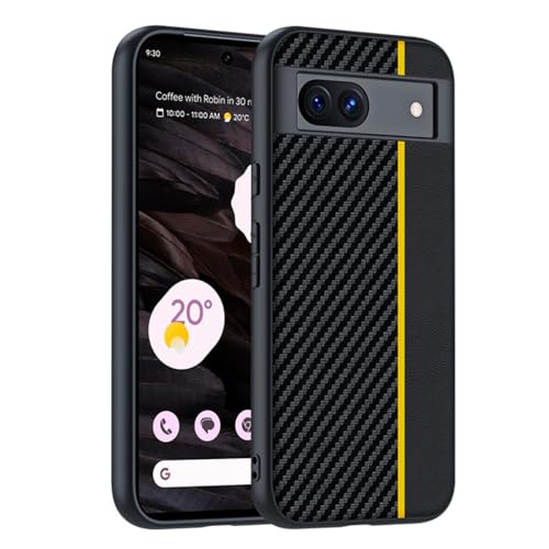 für Google Pixel 8a Hülle Kohlefaser Kunstleder Handyhülle Hybrid Harte PC stoßfeste Schutzhülle (Gelb) von XINDEMEI