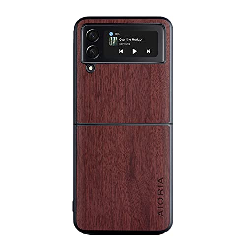 für Samsung Galaxy Z Flip 4 5G Hülle Retro Holzmaserung Ledertasche Weiche TPU Stoßfeste Schutzhülle (Braun) von XINDEMEI