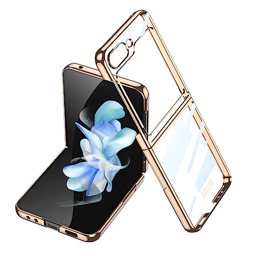 für Samsung Galaxy Z Flip 5 5G Hülle Luxus transparente Hülle Überzug Rahmen kristallklarer PC stoßfeste Schutzhülle (Gold) von XINDEMEI