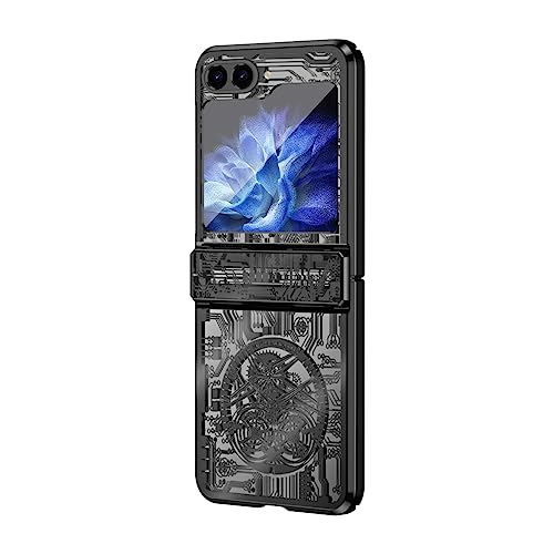 für Samsung Galaxy Z Flip 5 5G Hülle Mechanische Legende Beschichtung Textur Luxus kristallklare Handyhülle Stoßfeste Schutzhülle mit Scharnierschutz (Schwarz) von XINDEMEI