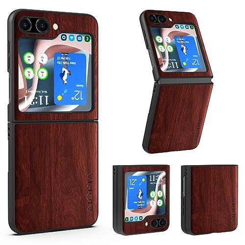 für Samsung Galaxy Z Flip 5 5G Hülle Retro Holzmaserung Ledertasche weiche TPU stoßfeste Schutzhülle (Braun) von XINDEMEI