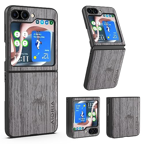 für Samsung Galaxy Z Flip 5 5G Hülle Retro Holzmuster Ledertasche TPU weicher Rahmen stoßfeste Schutzhülle (Hellgrau) von XINDEMEI