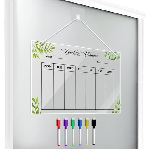 XINFAQAQ Wochenplaner Abwischbar Wiederverwendbarer Wochenplaner aus Acrylglas für Haushaltsplan Büro Schule Küche 30 x 20cm mit 6 Whiteboard-Stift & Aufhängeseile zum Aufhängen(KIT 2) von XINFAQAQ