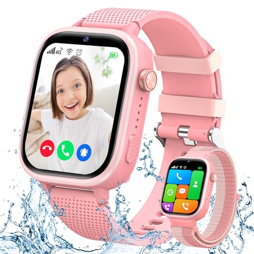 Smartwatch Kinder, Smartwatch Kinder mit GPS und Telefon, Anrufe,4G Videoanrufen, SOS-Funktion, Schulmodus Kinder-Smartwatch Wasserdicht IP68 mit Schrittzähler,Geschenke für Jungen Mädchen, Rosa von XINGHESF