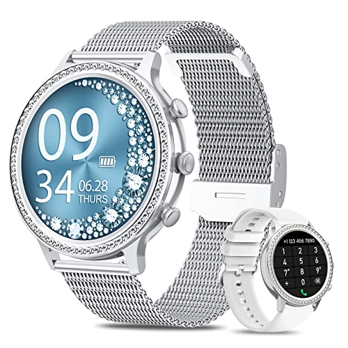 XINGHESF Smartwatch Damen mit Telefonfunktion, 1,32" HD Touchscreen Fitnessuhr Tracker, 24/7 Pulsuhr Schrittzähler SpO2 Menstruationszyklus, IP68 Wasserdicht Sportuhr Armbanduhr iOS Android Silber von XINGHESF