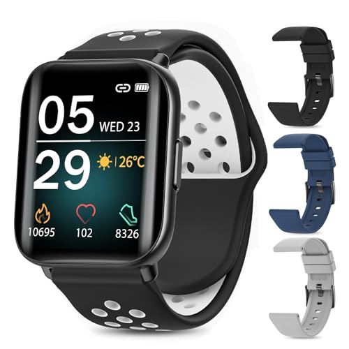 XINGHESF Smartwatch Herren Damen, IP68 Wasserdicht Fitnessuhr 1,7" 3D Touchscreen Smart Watch, mit Herzfrequenzmonitor Schlafmonitor Schrittzähler, 24 Sportmodi, Message Reminder, Schwarz von XINGHESF