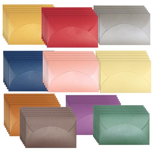 XINGSUI 50 Stück 8.5 * 5.5cm Mini Perlglanzpapier Umschläge, Faltbarer Umschlag, Klassische Umschläge, für Gruß- und Glückwunschkarten, Einladungskarten (10 Farben) von XINGSUI