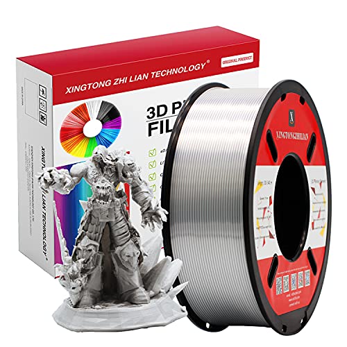 PLA 3D Drucker Filament 1.75mm 3D-Druckmaterialien für 3D Stift Druck Maßgenauigkeit +/- 0.02mm, Farbe Silber Seide 1kg / Spule von XINGTONGZHILIAN