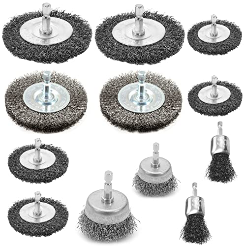 12 Stück Drahtbürste Bohrmaschine Set mit Sechskantstange für Akkuschrauber, zum Polieren, Schleifen, Entrosten und Entgraten - Hochwertiges Edelstahlmaterial, Langlebig und Effizient 12 Stück Drahtbürste Bohrmaschine Set mit Sechskantstange für Akkuschrauber, zum Polieren, Schleifen, Entrosten und Entgraten - Hochwertiges Edelstahlmaterial, Langlebig und Effizient von XINHNMUU