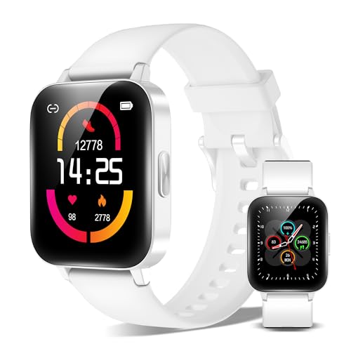XINJI Smart Watch C1 mit Bluetooth 5.0, 1,69" Touchdisplay, Puls-/Blutsauerstoff-Messung, Kalorien-/Schrittzähler, Benachrichtigungsfunktion, App-Steuerung, Fernauslöser, 5ATM Wasserdicht, weiß von XINJI