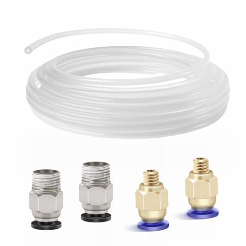 PTFE Schlauch, 4 Meter Professionell 3D Drucker 4mm PTFE Teflon Tube 4 Meter Teflonschlauch Zubehör für 3D-Drucker Extruder für 1,75 mm 3D Drucker Filament (4 Meter PTFE + PC4-M6 + PC4-M10) von XINKYD