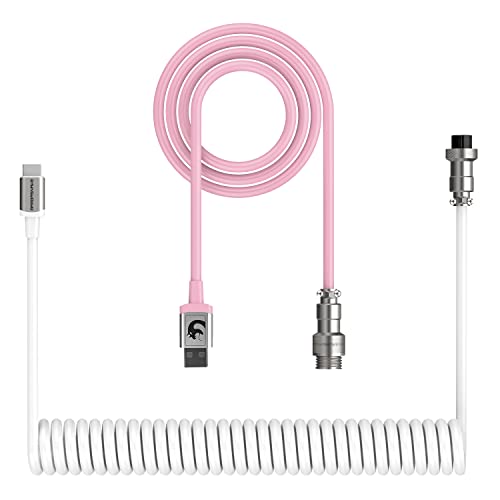 Cables Custom Coiled Aviator USB-C Tastaturkabel, doppelärmeliges mechanisches Tastaturkabel mit abnehmbarem Metallflieger, USB-C auf USB-A, für mechanische Gaming-Tastatur, Handy, Laptop (Weiß/Rosa) von XINMENG